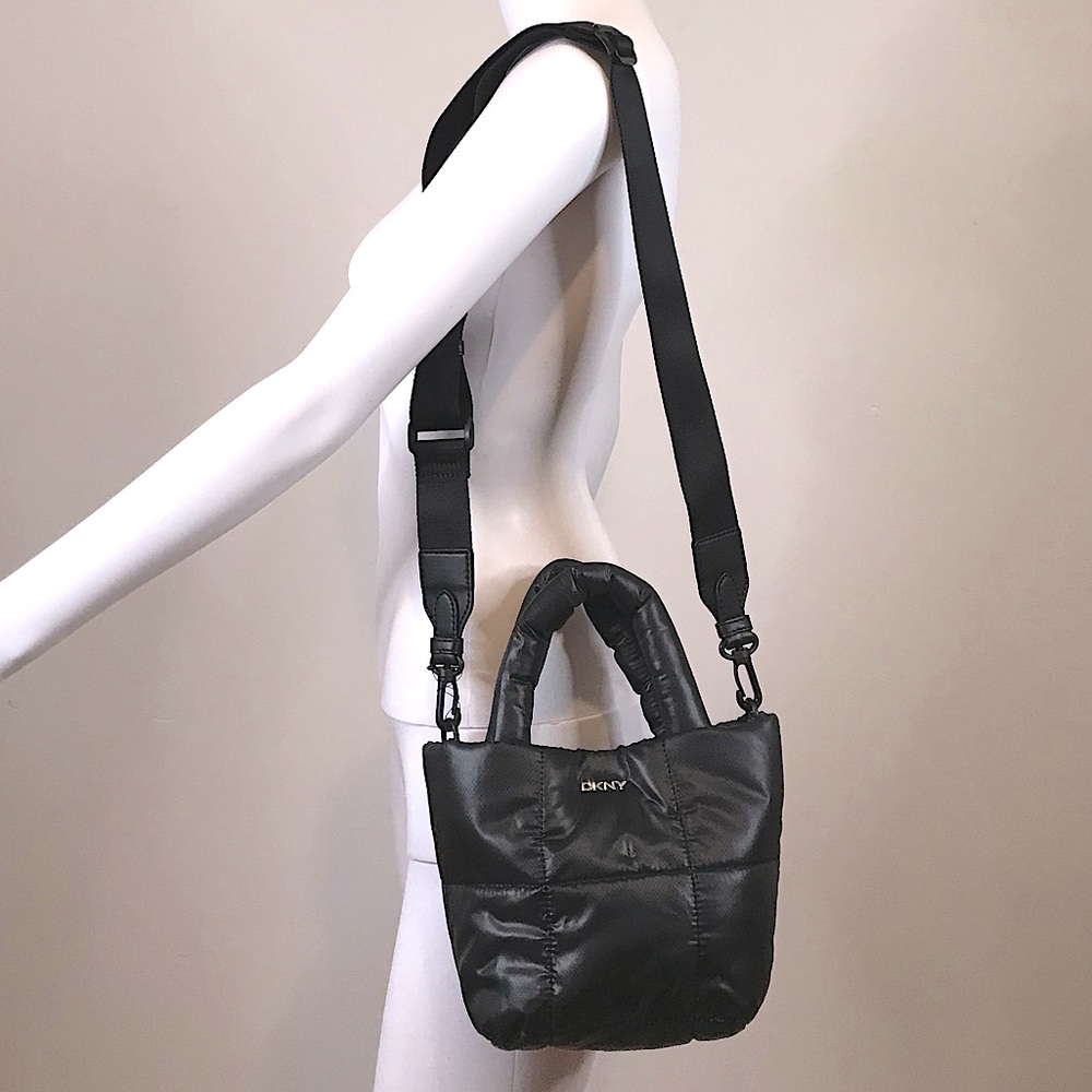 Dkny GIANIA Black Quilted Padded Mini Top Handle Bucket Style Crossbody …